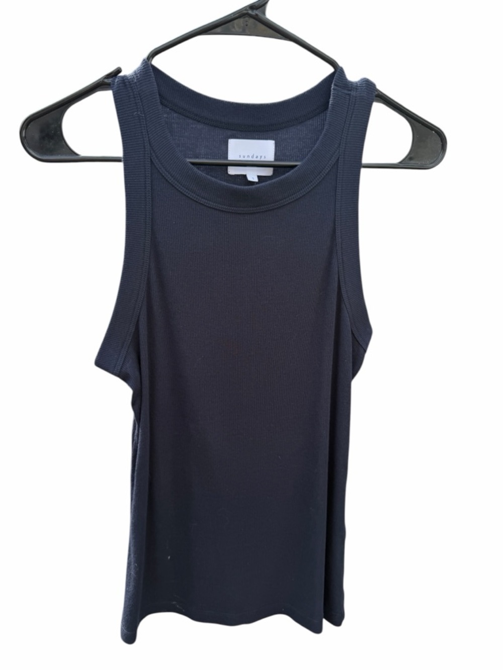 sundays Navy Ribbed Tank Top - Sleeveless Crew Neck